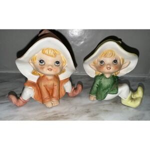 Vintage Homco Garden Pixies Fairies w/ Mushroom Hats Ceramic Figurines #5213 -2